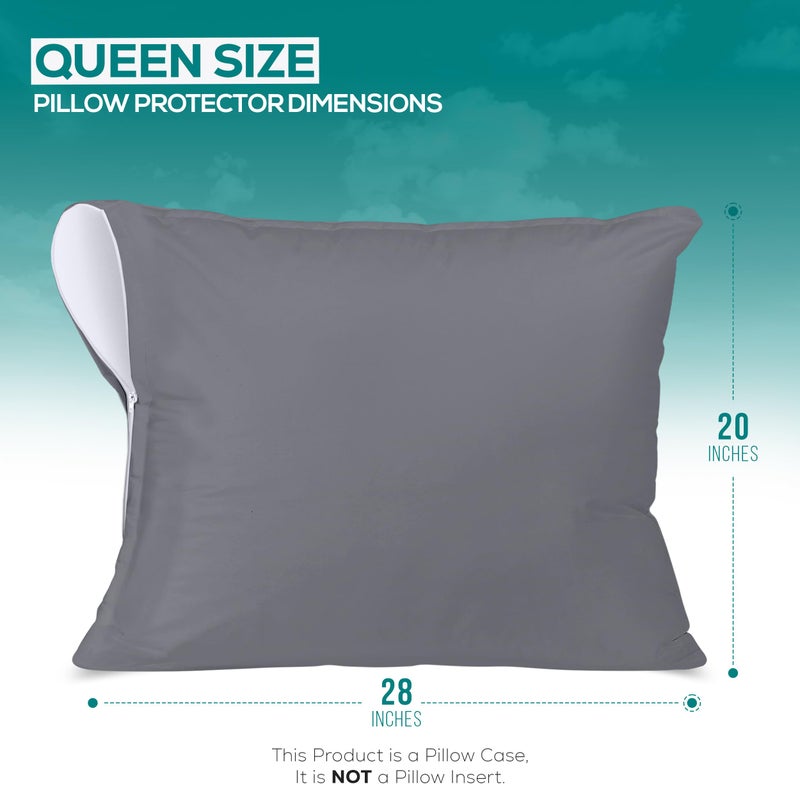 Utopia Bedding Premium 100% Waterproof Pillow Protectors with Zipper Queen Size (Set of 2), Bed Bug and Dust Mite Proof Zippered Pillow Covers, Pillow Encasement Cases, Gray - Image 2